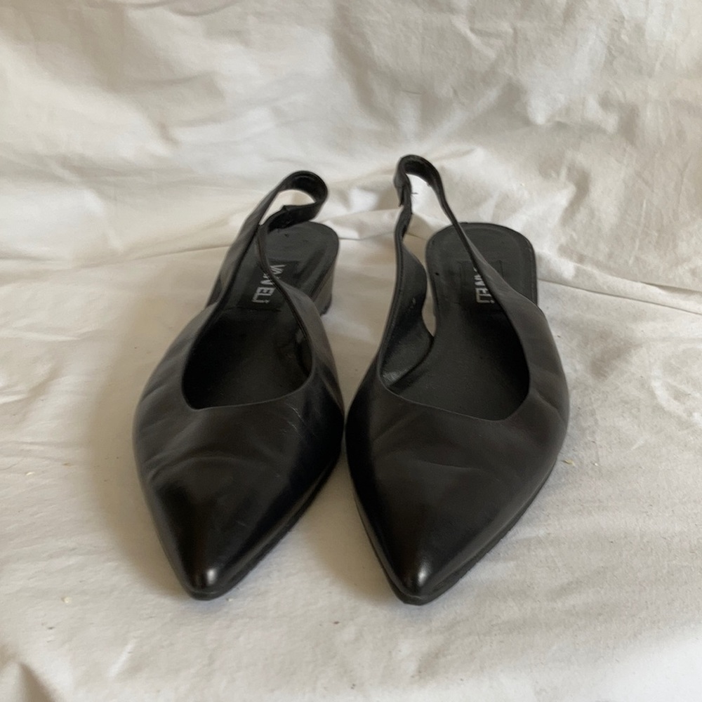 VANELI Black Leather Wedge Slingbacks